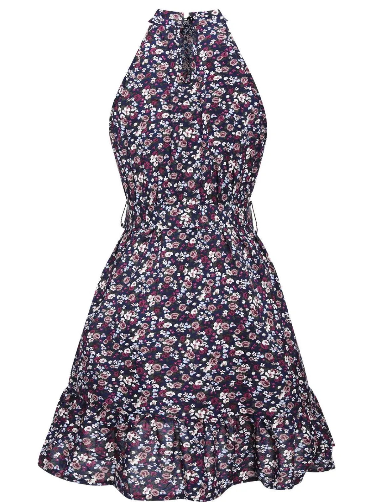 New Retro Stage 1980s Ditsy Floral Sleeveless Dress Purple
