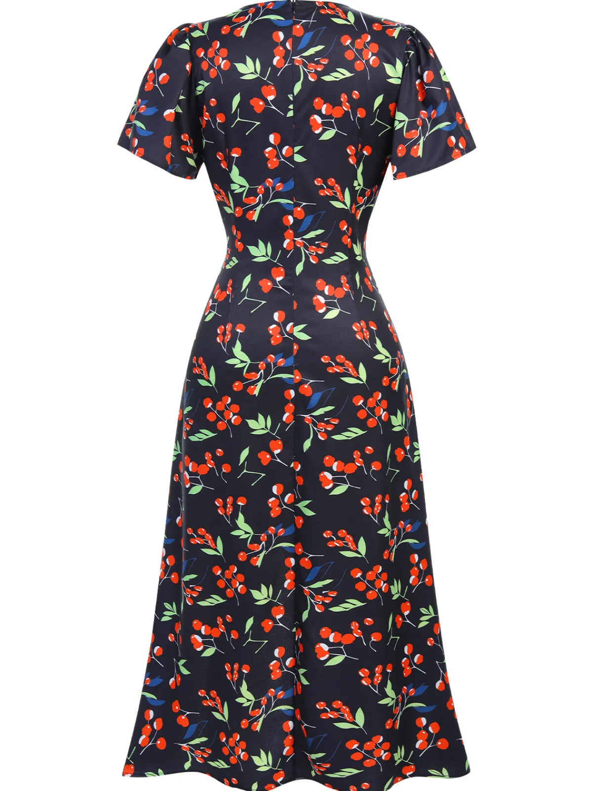 Hot Retro Stage Purple 1940s Floral V-Neck Added Button Dress