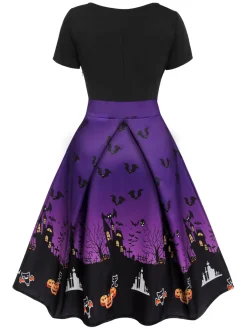 Best Retro Stage Purple 1950s Halloween Button Dress