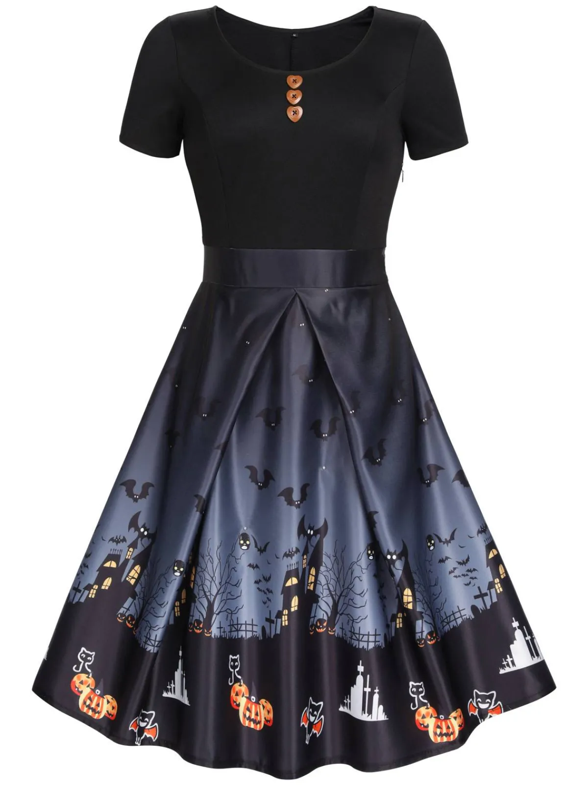 Best Retro Stage Purple 1950s Halloween Button Dress