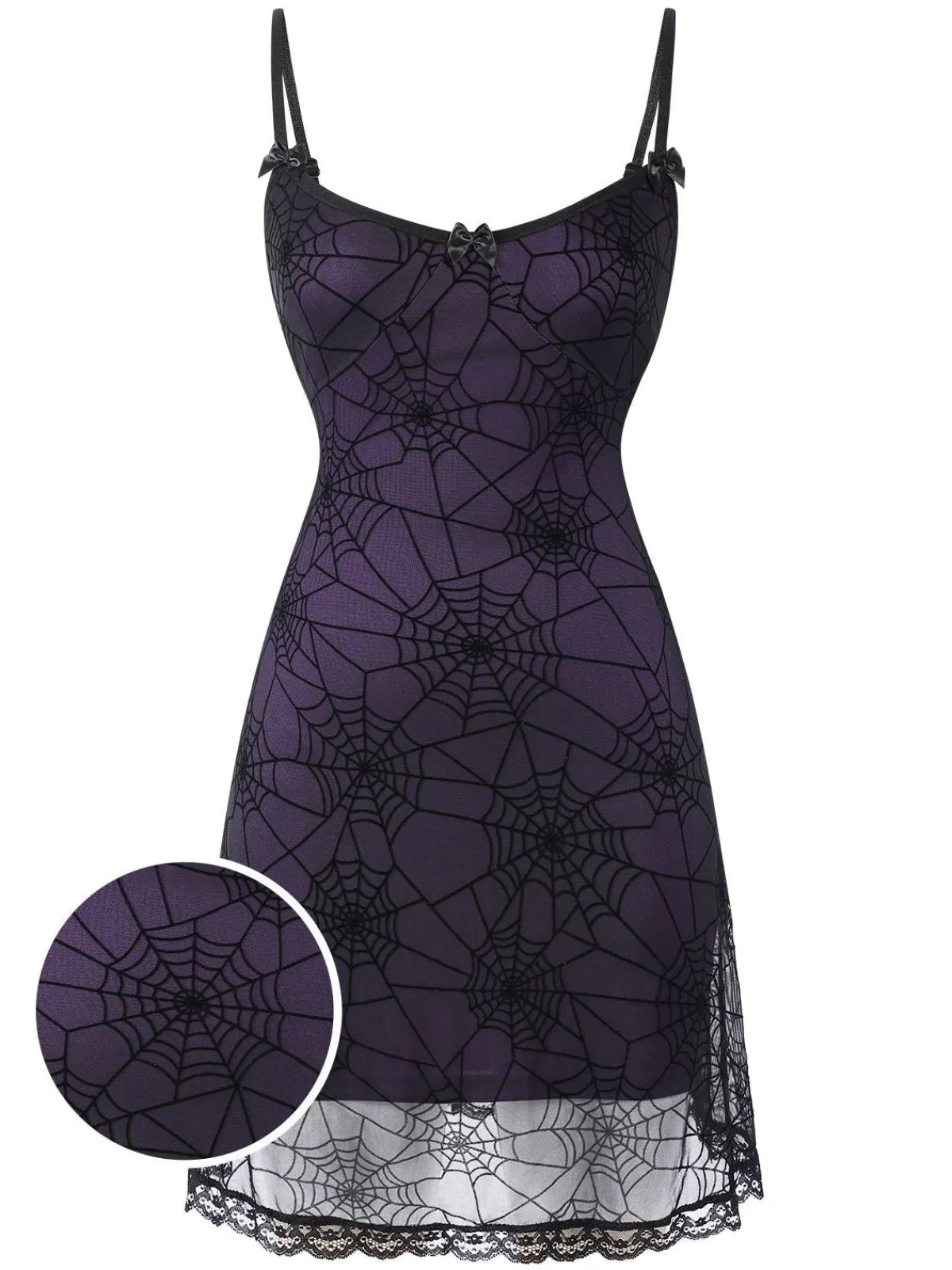 New Retro Stage 1960s Halloween Spider Web Lace Patchwork Dress Purple