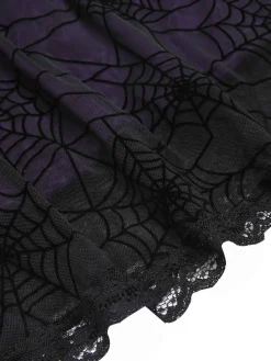 New Retro Stage 1960s Halloween Spider Web Lace Patchwork Dress Purple