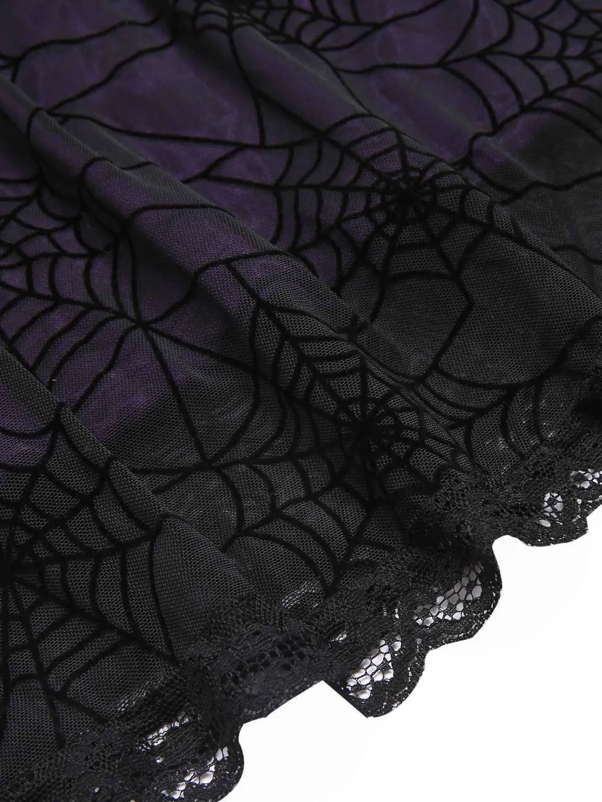 New Retro Stage 1960s Halloween Spider Web Lace Patchwork Dress Purple