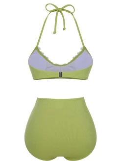 Clearance Retro Stage Purple 1960s Halter Knit Daisy Swimsuit