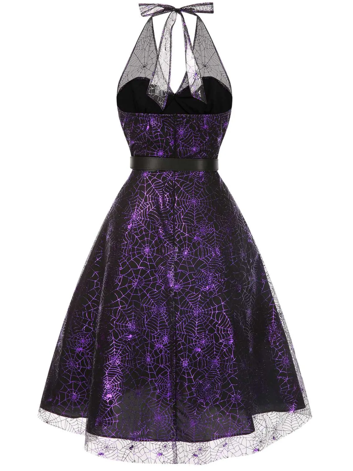 Outlet Retro Stage 1950s Laser Mesh Spiderweb Halter Dress Purple