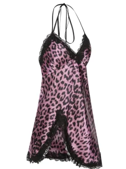 Hot Retro Stage 1950s Leopard Lace Patchwork Suspender Sleepwear Purple