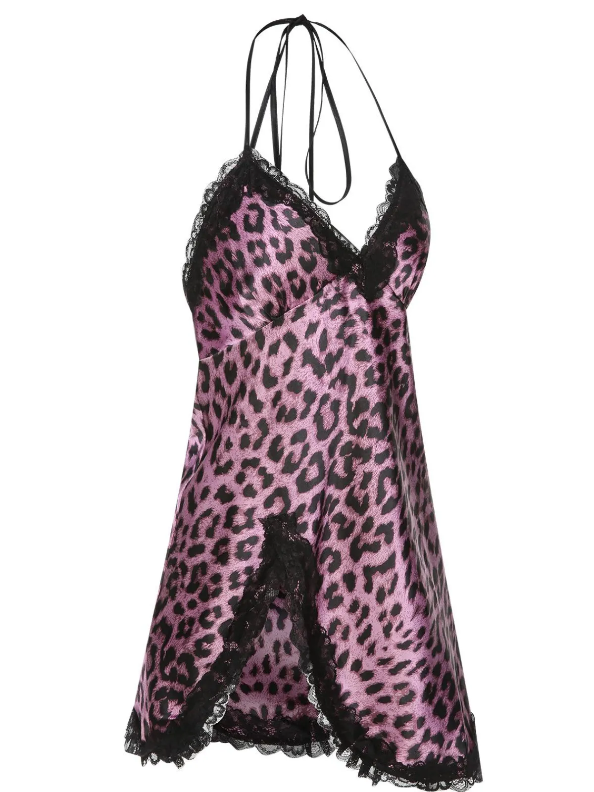 Hot Retro Stage 1950s Leopard Lace Patchwork Suspender Sleepwear Purple