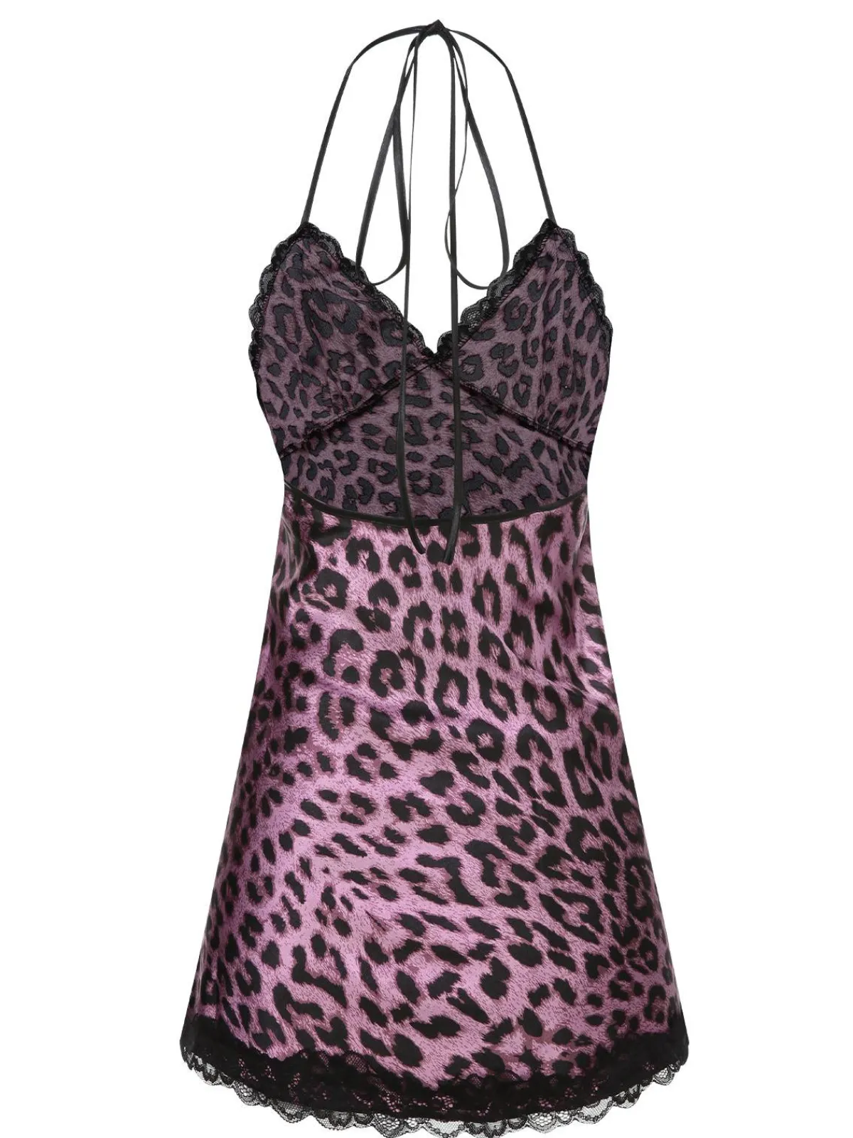 Hot Retro Stage 1950s Leopard Lace Patchwork Suspender Sleepwear Purple