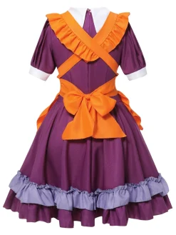 New Retro Stage 1950s Oktoberfest Bow Ruffled Hem Dress Purple