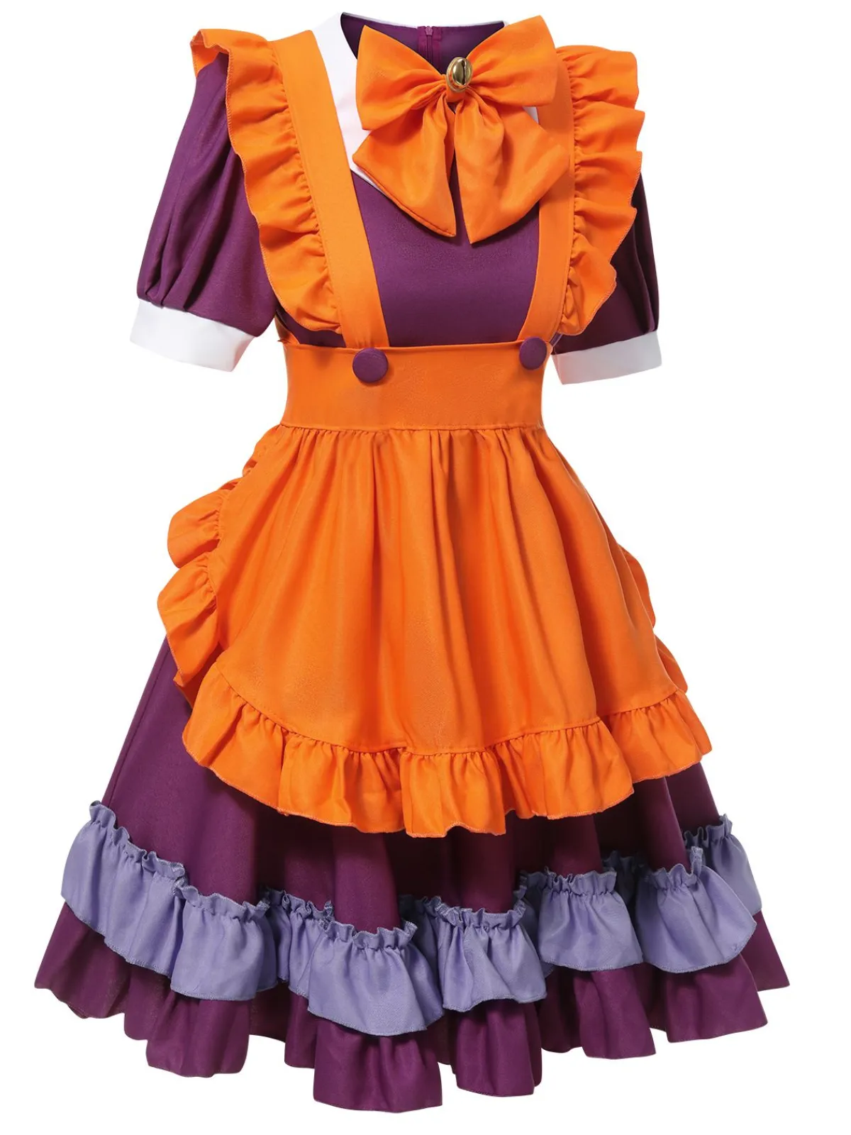 New Retro Stage 1950s Oktoberfest Bow Ruffled Hem Dress Purple
