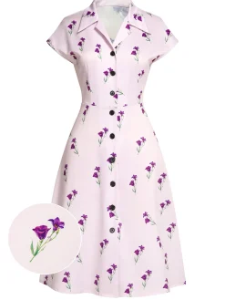 Discount Retro Stage 1940s Petunia Lapel Dress Purple