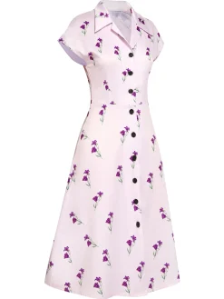 Discount Retro Stage 1940s Petunia Lapel Dress Purple