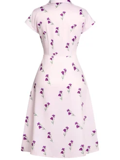 Discount Retro Stage 1940s Petunia Lapel Dress Purple