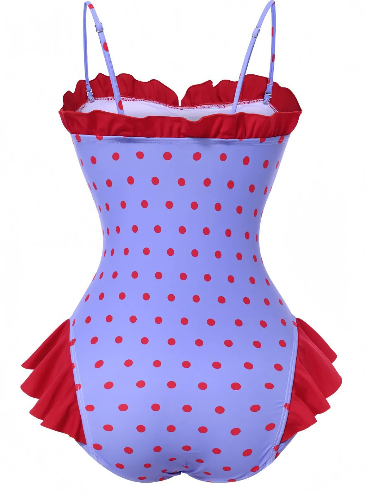 Sale Retro Stage 1950s Polka Dots Ruffles One-Piece Swimsuit Purple