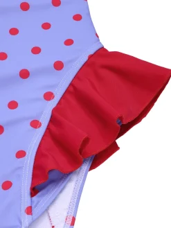 Sale Retro Stage 1950s Polka Dots Ruffles One-Piece Swimsuit Purple