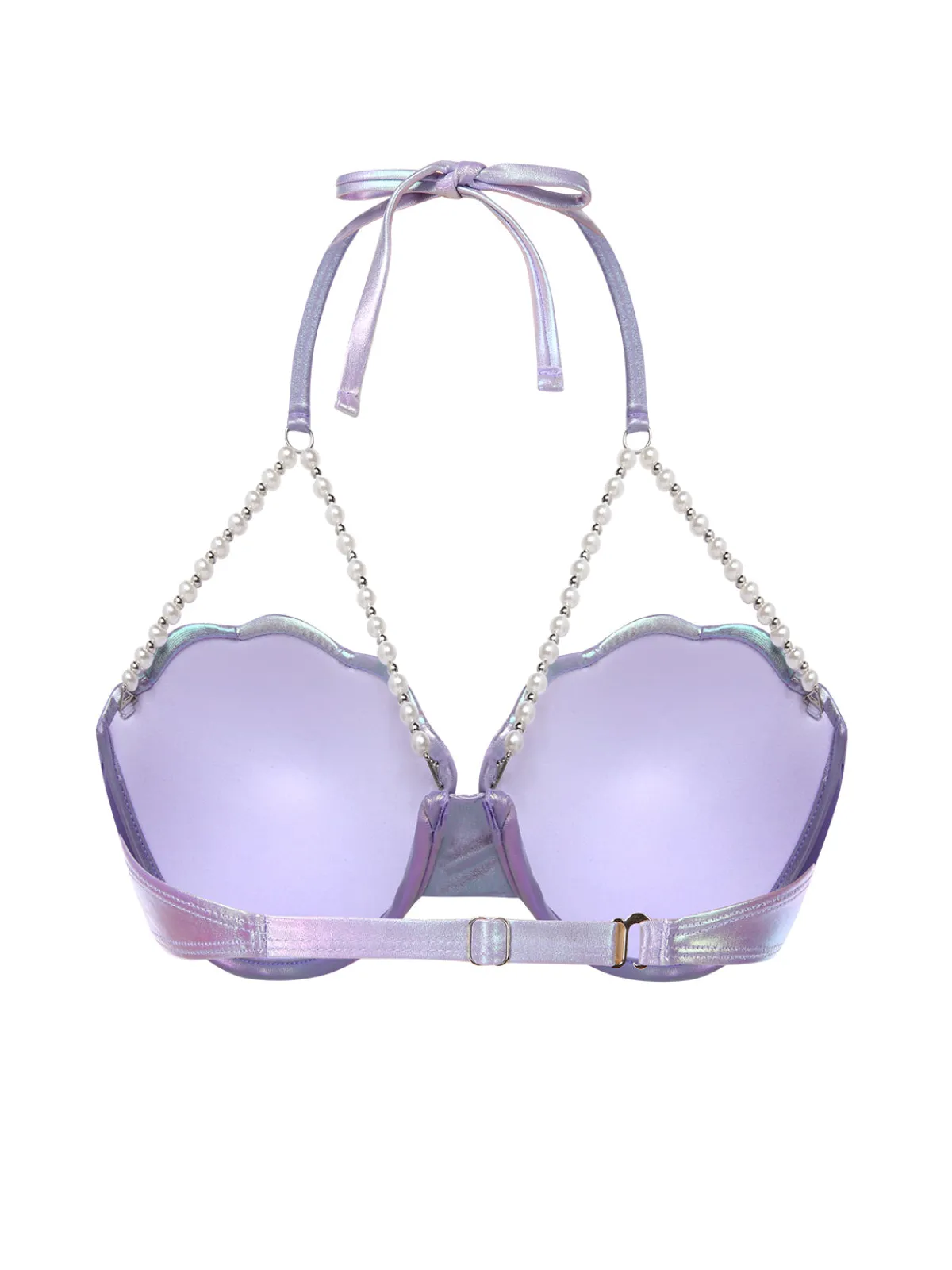 Outlet Retro Stage 1970s Shell Pearl Chain Swim Top Purple