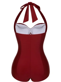 Clearance Retro Stage Purple 1950s Solid Gathered Halter Swimsuit