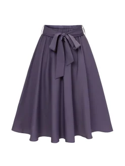 Online Retro Stage 1940s Solid Skirt with Belt Purple