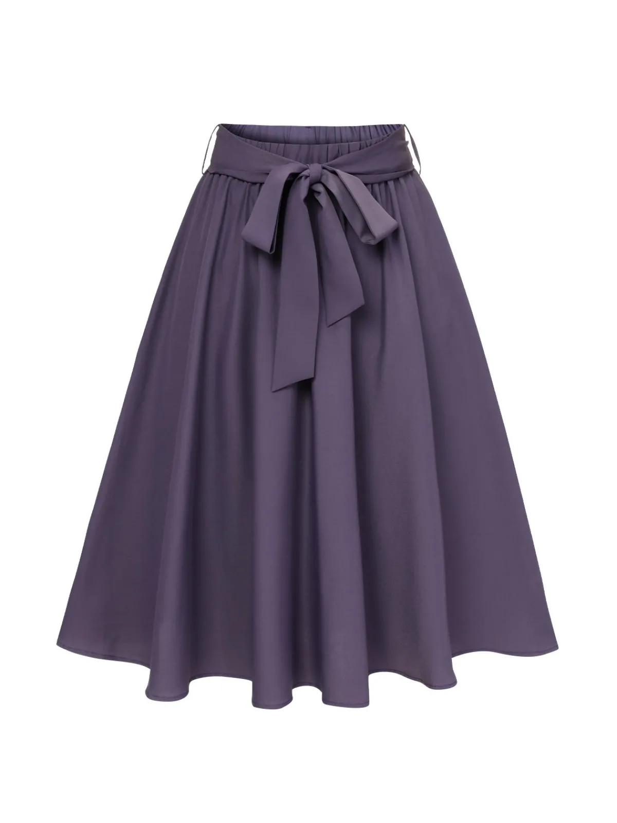 Online Retro Stage 1940s Solid Skirt with Belt Purple