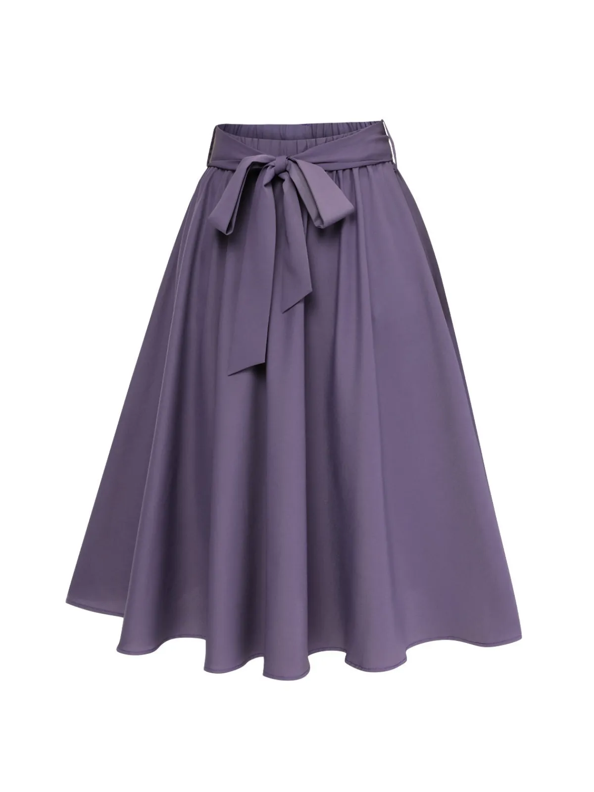 Online Retro Stage 1940s Solid Skirt with Belt Purple