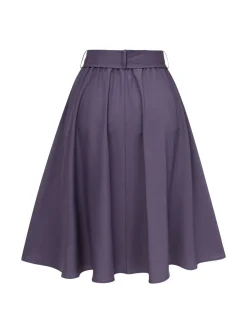 Online Retro Stage 1940s Solid Skirt with Belt Purple