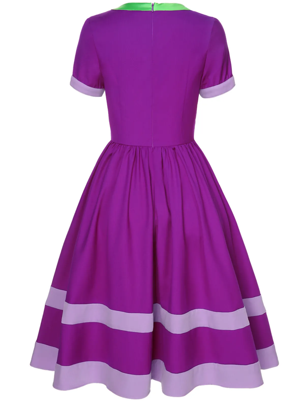 Outlet Retro Stage 1950s Solid Spliced Tie Neck Dress Purple