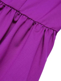 Outlet Retro Stage 1950s Solid Spliced Tie Neck Dress Purple