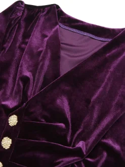 Discount Retro Stage 1940s Solid Velvet Buttons Dress Purple