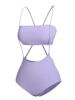 New Retro Stage 1950s Spaghetti Strap Bandeau Swimsuit Purple