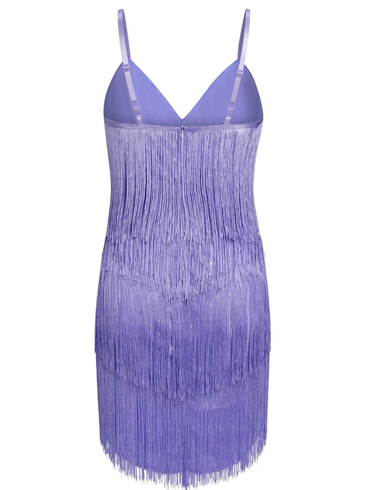 Fashion Retro Stage 1960s Spaghetti Strap Fringe Dress Purple