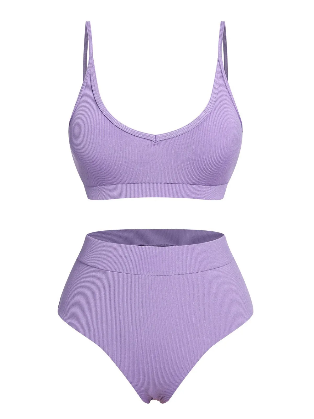 Sale Retro Stage 1950s Spaghetti Straps Solid Swimsuit Purple