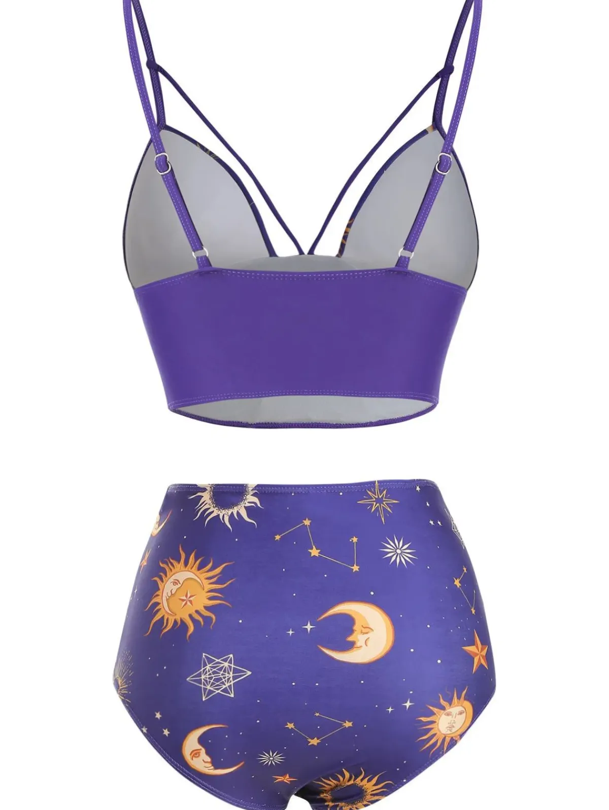 Clearance Retro Stage Purple 1940s Sun Moon Stars Lace-Up Swimsuit