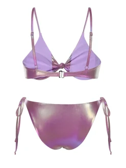 Hot Retro Stage 1970s Twist Glossy Bikini Set Purple
