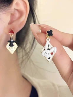 Discount Retro Stage Rabbit Magic Hat Contrast Earrings