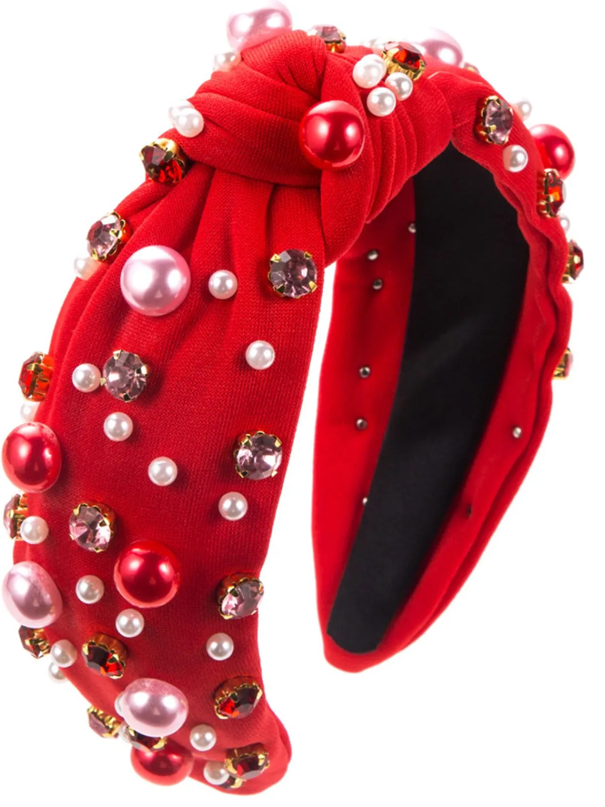 Fashion Retro Stage Radiant Pearl Gem-Studded Knotted Headband