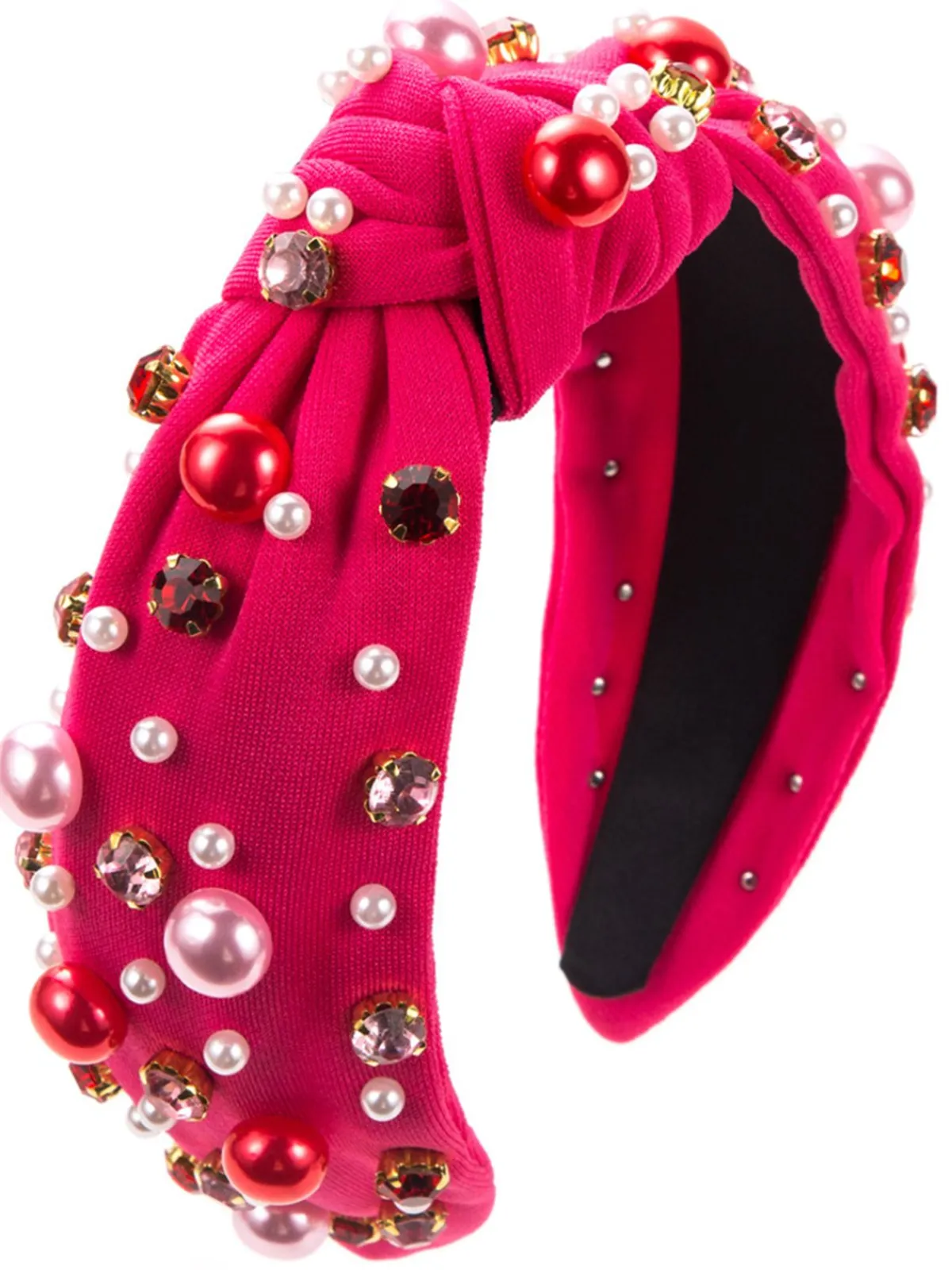 Fashion Retro Stage Radiant Pearl Gem-Studded Knotted Headband