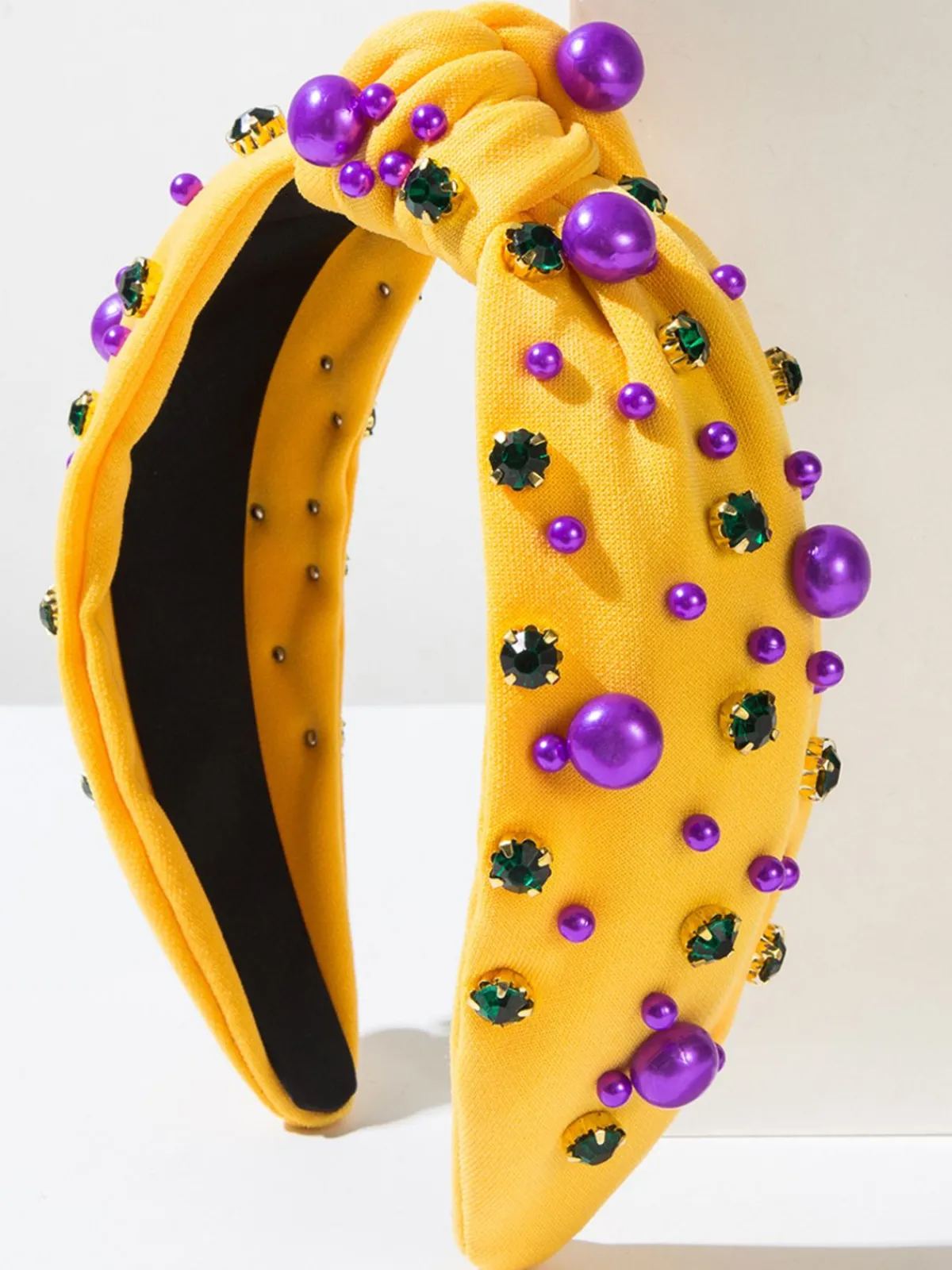Fashion Retro Stage Radiant Pearl Gem-Studded Knotted Headband