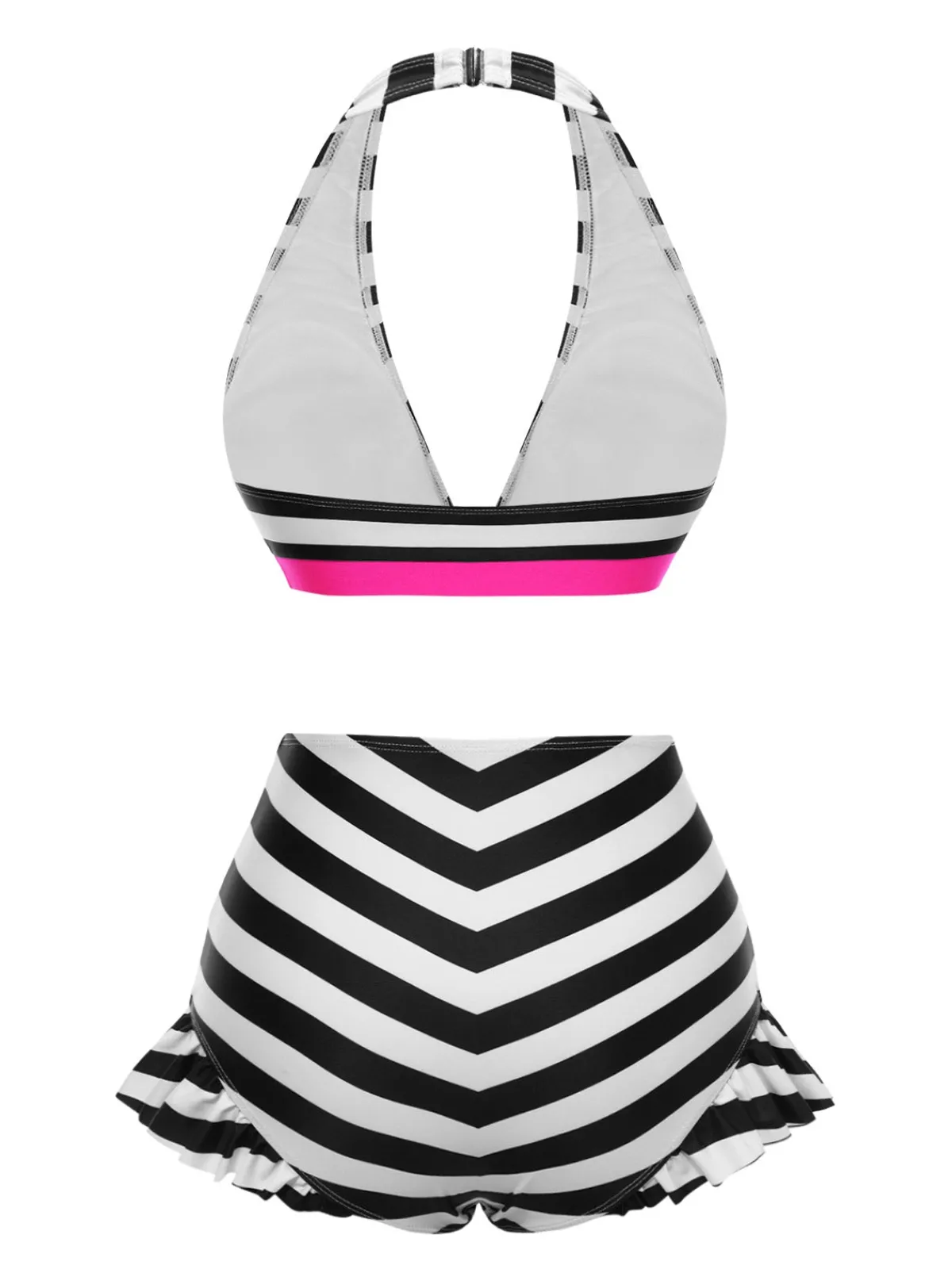 Best Retro Stage Rainbow 1950s Contrast Bow Ruffle Stripes Bikini