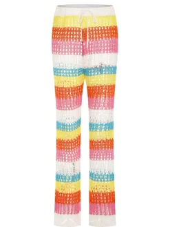 Fashion Retro Stage Rainbow 1970s Hollow Knitted Beach Pants Multicolor
