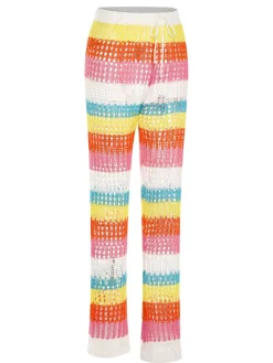 Fashion Retro Stage Rainbow 1970s Hollow Knitted Beach Pants Multicolor