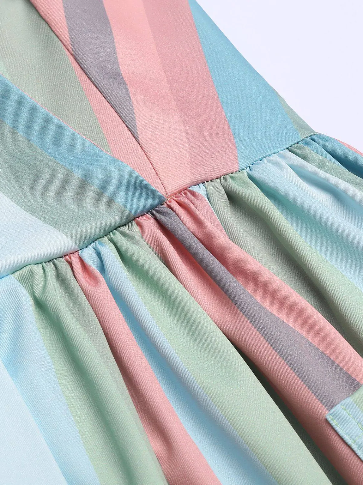 Discount Retro Stage 1950s Stripe Pocket Swing Dress Rainbow