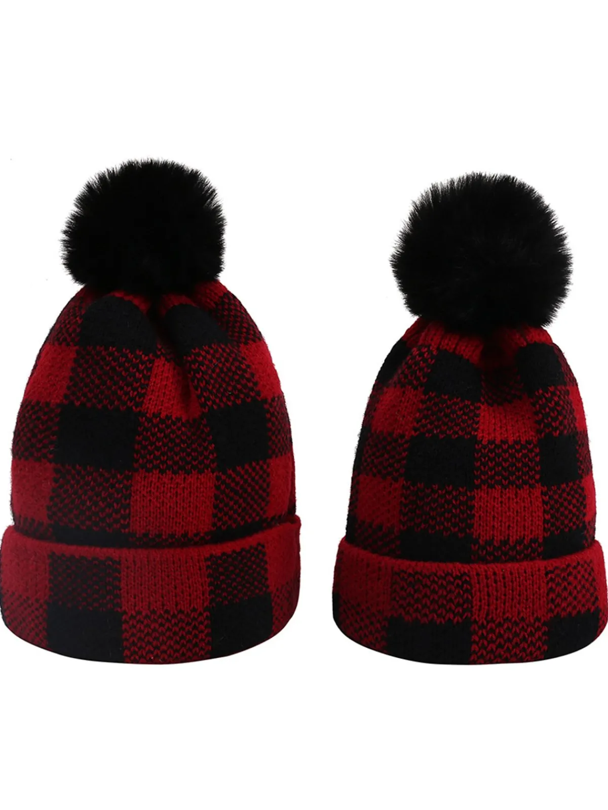 Hot Retro Stage Red & Black Plaid Hairball Knitted Child Hat