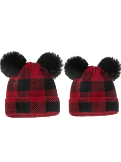 Sale Retro Stage Red & Black Plaid Hairball Knitted Parent Hat