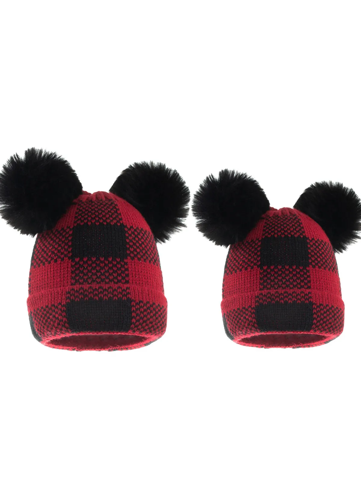 Sale Retro Stage Red & Black Plaid Hairball Knitted Parent Hat