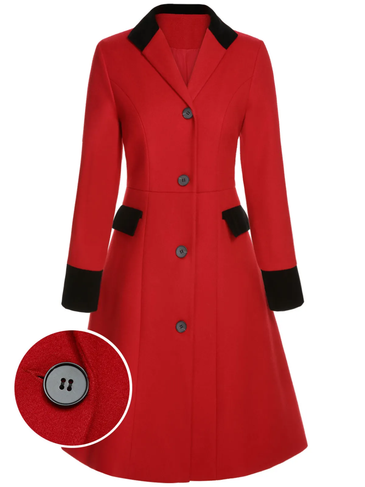Outlet Retro Stage 1950s Lapel Button Pocket Coat Red & Black