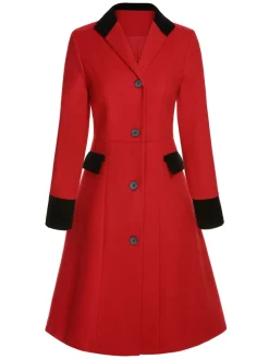 Outlet Retro Stage 1950s Lapel Button Pocket Coat Red & Black