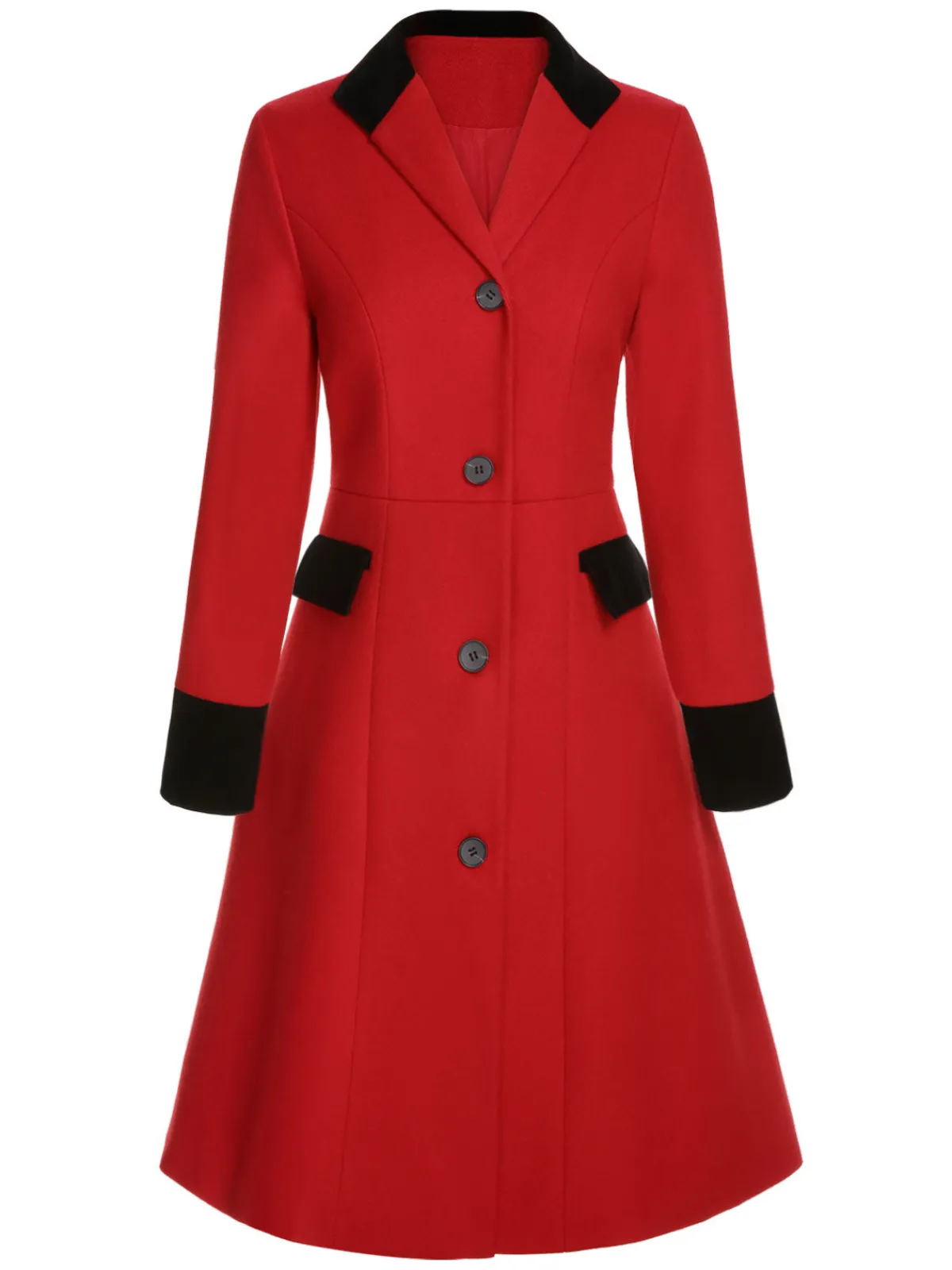 Outlet Retro Stage 1950s Lapel Button Pocket Coat Red & Black
