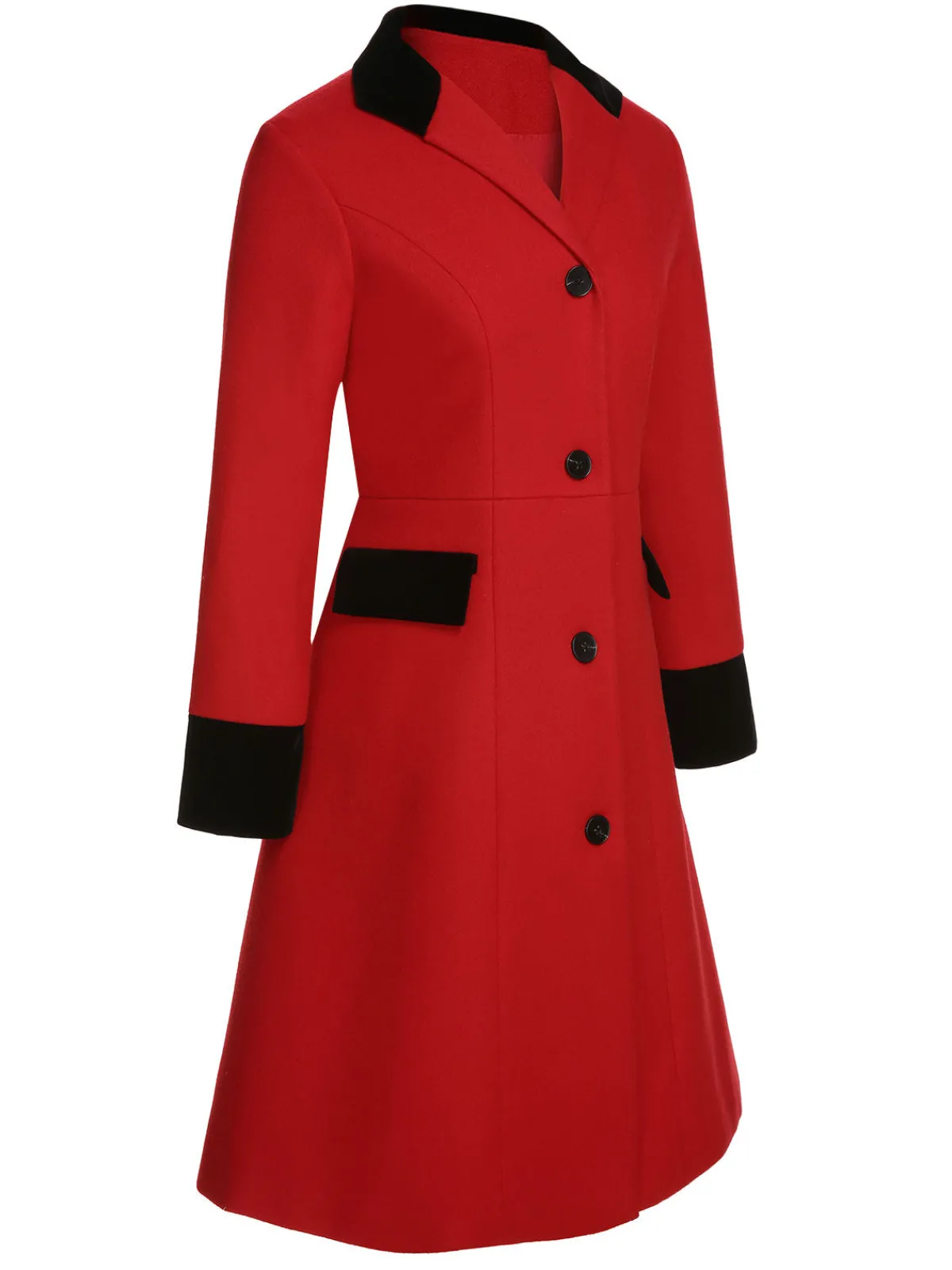 Outlet Retro Stage 1950s Lapel Button Pocket Coat Red & Black