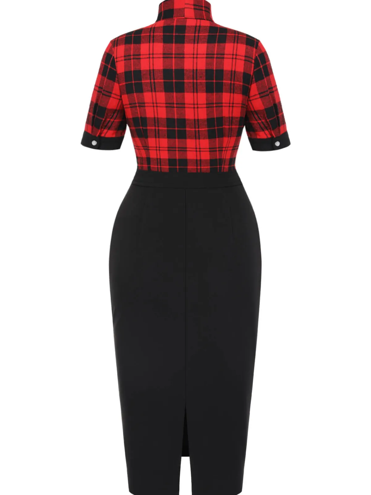Clearance Retro Stage 1960s Plaid Bow Collar Pencil Dress Red & Black