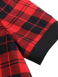 Clearance Retro Stage 1960s Plaid Bow Collar Pencil Dress Red & Black